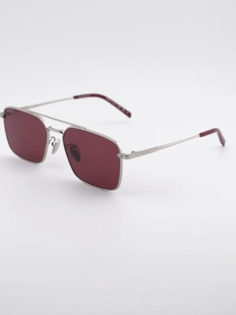 Gucci GG1957SA 004 Sunglasses Silver Square Frame, Burgundy Lenses